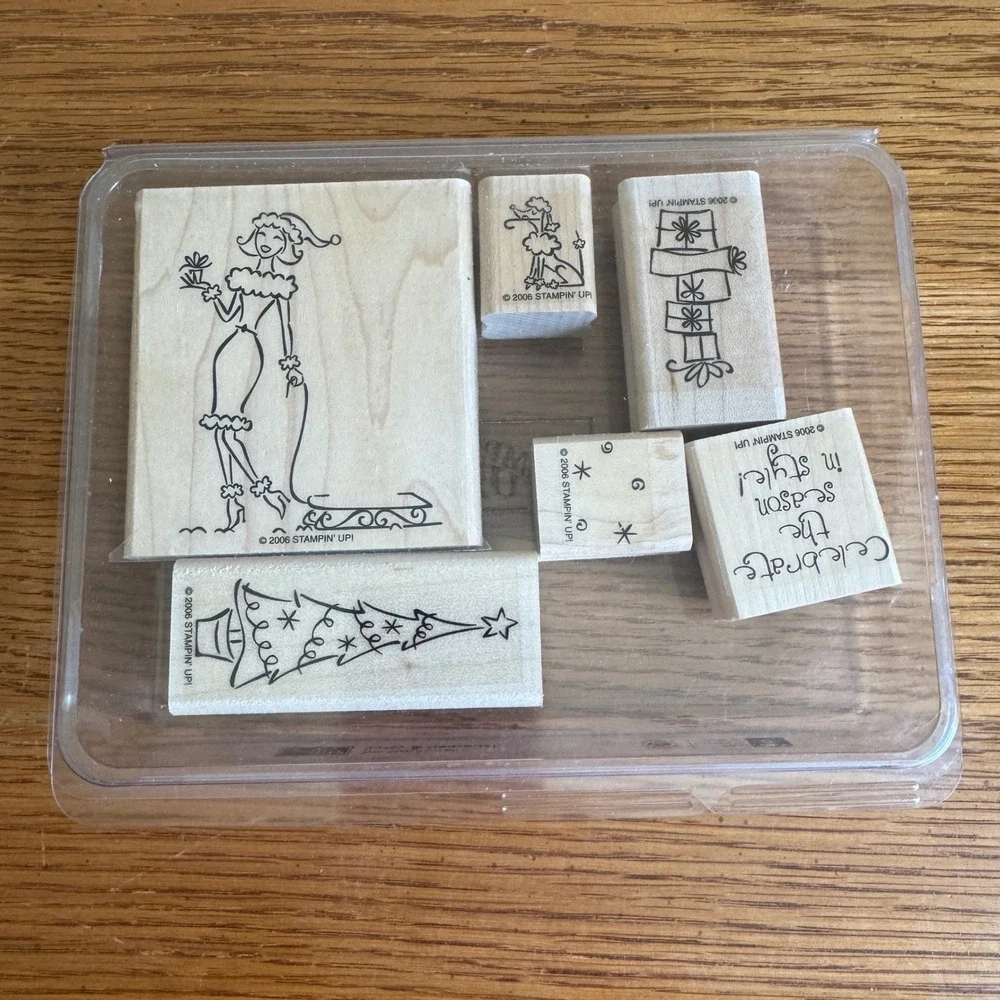 Stampin Up Sassy‎ & Seasonal Wood Mount Rubber Stamps Set of 6 Christmas Holiday
